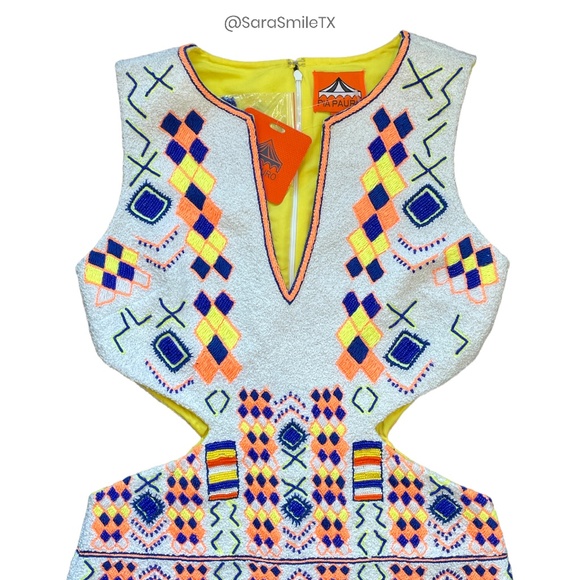 PIA PAURO Designer Colorful Hand Beaded Cutout Sleeveless Mini Dress - NWT - Picture 6 of 16